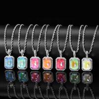 Collier unisexe micro-pavé de zircon, pendentif carré fluorescent couleur moka en pierre précieuse massif, plaqué or, style hip-hop – Meilleures ventes