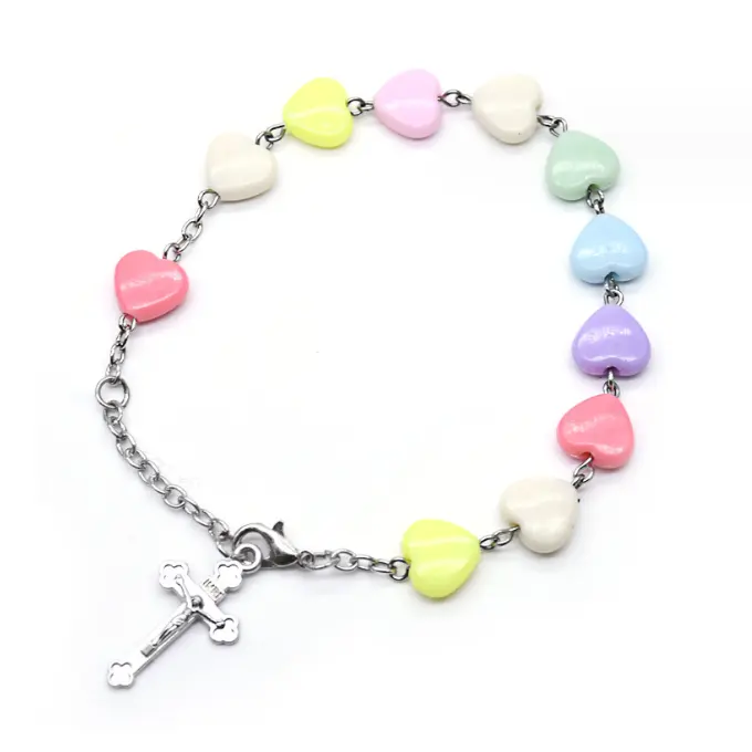 Heart shaped colorful beads bracelet cross beaded bracelet hand string