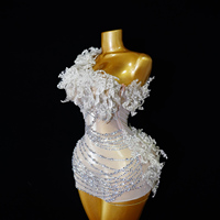 Robe Courte en Tulle à Strass et Dentelle, Asymétrique à une Épaule, Vêtement de Scène Personnalisé pour Femmes et Drag Queens (Vente en Gros)