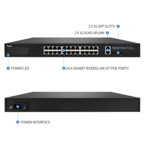 IEEE802.3af/tại 400W 24 cổng Gigabit PoE chuyển đổi với 2 uplink Gigabit & 2 SFP cổng - Product Image 4