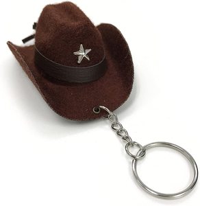 Porte-clés vintage en feutre, mini chapeau de cowboy western 3D de 8 cm, fait main, avec ornement étoile, breloque à suspendre pour sac à dos - Product Image 3