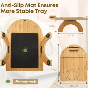 Table de canapé en bambou à clipser sur palette, accoudoir antidérapant avec support de téléphone portable rotatif à 360 degrés - Product Image 2