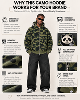 Sweat à capuche zippé camouflage personnalisé pour homme, OEM ODM, étiquette privée, motif panda, logo personnalisé, en molleton de coton, veste streetwear pour marque