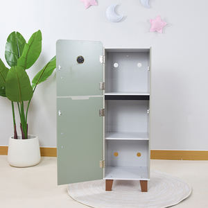 Réfrigérateur en bois pour enfants avec horloge intégrée - Réfrigérateur-congélateur Montessori de qualité supérieure à double porte pour jeu d'imitation - Product Image 4