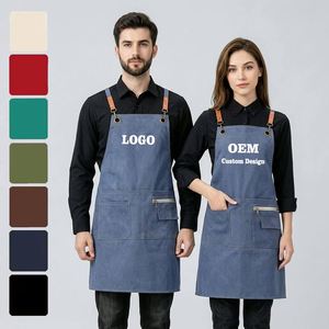 Tablier à motifs gratuit pour restaurant, bar, café, cuisine personnalisée, salon en toile denim, coiffeur, barbier avec tablier à poches - Product Image 1