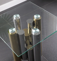 Table à manger rectangulaire de luxe en acier inoxydable doré de haute qualité avec plateau en verre trempé, pliable, pour la maison et l'hôtel