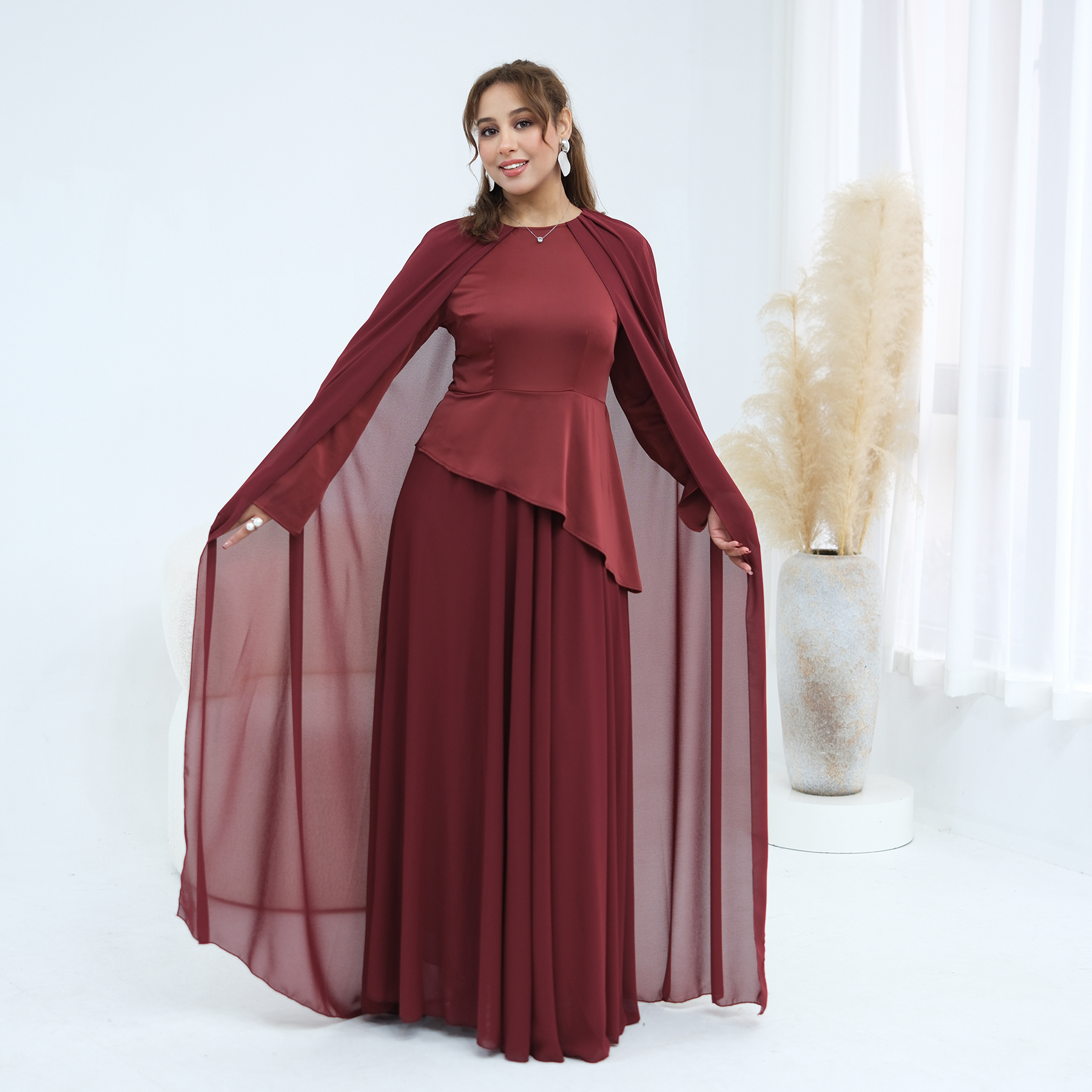 open lace back dress Green Luxury Dubai Mermaid Evening Dresses with Cape Sleeves SS145, White / 14