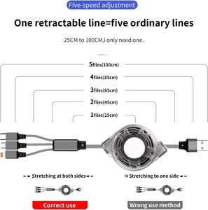 Cable USB 3 en 1 para iPhone, Cables de Carga y Datos, Carga Rápida 3A Tipo-C, Cable USB Retráctil 3 en 1 para Teléfono Móvil Android - Product Image 2