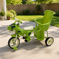Tricycle à pédales pour enfants Dinosaure 2 places, jouet à roulettes pour enfants avec siège arrière à accoudoirs de sécurité