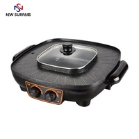 Diskon Besar-besaran Panggangan Elektrik BBQ Antilengket 2 Dalam 1 34Cm Meja Korea dengan Hot Pot