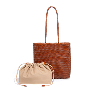 <strong>Small</strong> Niche Design Cowhide Handmade Woven Bag 2025 Large Capacity <strong>Basket</strong> Tote Bag Versatile Single Shoulder Lady Handbag - Product Image 6