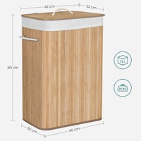 Panier à linge pliable SONGMICS avec couvercle pour le rangement des vêtements, panier à linge en bambou