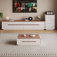 Juego de Mesa de TV y Mesa de Centro Rectangular de Madera Sólida de Lujo Moderno para Sala de Estar y Dormitorio con Cajones, Diseño Multifuncional