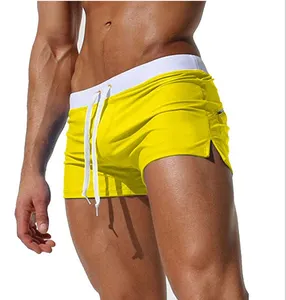 Sunga boxer em cor lisa para homens, roupa de praia respirável para secagem rápida, sungas masculinas de natação, 2023