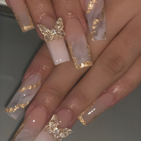 AL-005 Faux Ongles Blancs Pré-dessinés Style Papillon Fleur Douce Pure Désir Français, Amovibles, Prêts à Poser, pour Nail Art