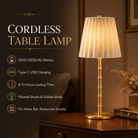 Lampe de table sans fil rechargeable à commande tactile, abat-jour finement plissé, corps doré, lumière d'ambiance portable pour bar, restaurant