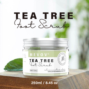 MEVOV Gommage pour les <span class=keywords><strong>pieds</strong></span> à l'arbre à thé, soin exfoliant pour les <span class=keywords><strong>pieds</strong></span> avec huile d'arbre à thé et menthe poivrée, élimine les peaux mortes et les <span class=keywords><strong>callosités</strong></span>, adoucit les <span class=keywords><strong>pieds</strong></span> rugueux - Product Image 1