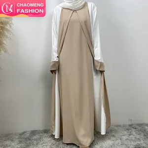 6780 # 基本风格喇叭袖闭合abaya带口袋穆斯林妇女宽松拼接和服伊斯兰服装