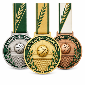 High Quality Custom 3D Sports Virtual Champions Award Metal Medal Prizes Zinc Alloy Basketball Tournament Medal With <b>Ribbons</b> - Product Image 1