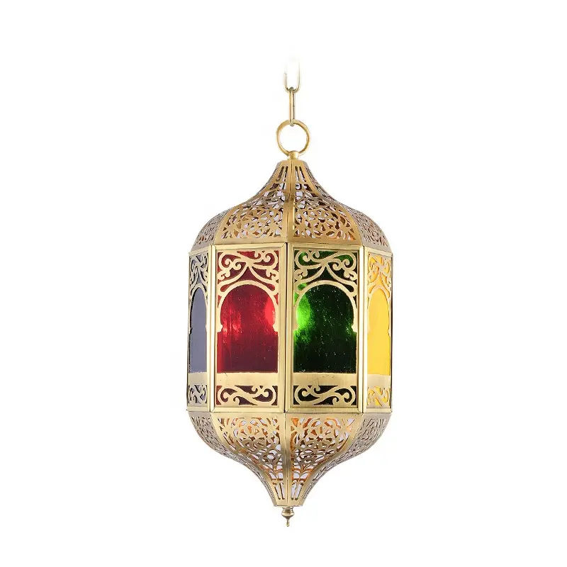 Factory Custom Vintage Fancy Hanglampen Handgemaakte Ijzer Outdoor Arabische Islamitische Moskee Kleurrijke Opknoping Kroonluchter