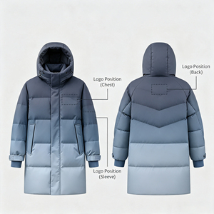 Veste matelassée décontractée à fermeture éclair pour homme grande taille, dégradé bleu ombré, à capuche, coupe-vent, parka d'hiver, logo personnalisé OEM, vente en gros - Product Image 4