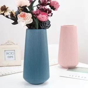 Большая простая Скандинавская имитация глазури Вертикальная текстура сухая влажная Цветочная пластиковая ваза для цветов