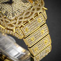 Montre de luxe pour homme, design unique en cuivre, or et diamants, style hip-hop, personnalisable avec votre propre logo, montre à quartz carrée.
