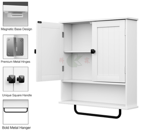 Armadietto da <span class=keywords><strong>Bagno</strong></span> a Parete con Portasciugamani, 2 Ante e Ripiano Regolabile, Bianco, per <span class=keywords><strong>Bagno</strong></span>, Lavanderia e Cucina - Product Image 5