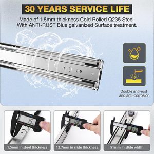 Yenuo nhiệm vụ nặng nề ngăn kéo Slide mở rộng đầy đủ side núi 12 40 inch kim loại đường ray theo dõi hướng dẫn glides <span class=keywords><strong>RUNNERS</strong></span> 150 lbs 1 cặp - Product Image 3