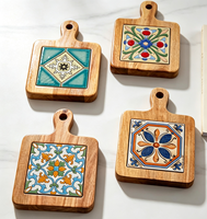 Sous-plat et dessous de verre isolants en bois massif, style japonais rétro, motif floral, résistants à la chaleur, pour usage domestique
