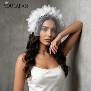 YouLaPan VA21 Elegante Velo de Novia con Flores Blancas en 3D, Velo Corto con Flores, Velo Floral para <span class=keywords><strong>Boda</strong></span>, Accesorios para <span class=keywords><strong>Boda</strong></span> - Product Image 5