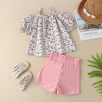 Ensembles de vêtements d'été pour bébé fille en coton fleuri, trois pièces, chemise à manches courtes tendance, short, bandeau, tenue pour enfants