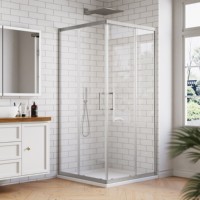 Hoekdouchehoes met dubbele schuifdeur, gehard glas, aluminium frame, ANSI-gecertificeerd voor hotelproject