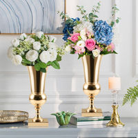 Grande Vase de Fleurs Trompette de Luxe Magnifique en Fer Doré et Argenté, Centres de Table de Mariage Décoratifs – Vase à Fleurs Doré