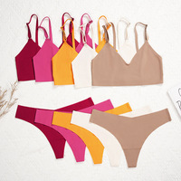 ODM Ensemble Soutien-Gorge et Culotte Femme Sans Armature, Soutien-Gorge Push-Up Sans Couture et Culotte Triangle