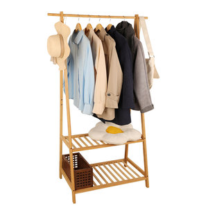 Perchero de bambú para ropa con estantes de almacenamiento para dormitorio, organizador de ropa, diseño simple, uso multifuncional - Product Image 5