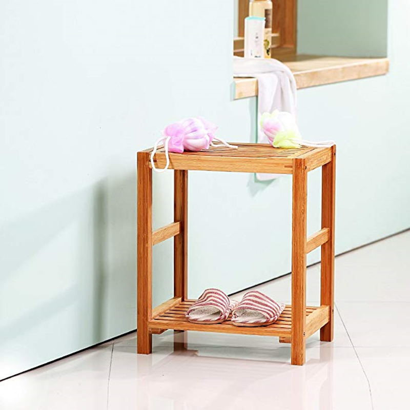 Shower Bench Stool with Storage Shelf,Bamboo Anti-Slip Shower Seat Chair
