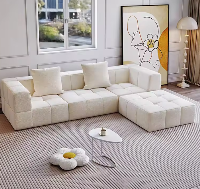 Modular One Seat Square Sectional Sofa Fabric Cover Sponge Filling-Vacuum Compressed L-shape Sofa for Modern Living Room