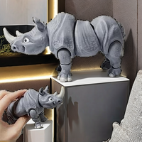 Figurines de rhinocéros créatives en PLA imprimées en 3D, ornements animaux décoratifs à articulations mobiles, jouets en verre effet givré