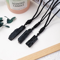 Collier pendentif en tourmaline noire naturelle brute, cordon noir réglable, bijou en pierre précieuse, cadeau