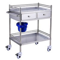 Chariot médical moderne en acier inoxydable pour équipement hospitalier, léger, pour urgences chirurgicales et soins infirmiers, 4 roulettes, 2 tiroirs, verrouillage centralisé