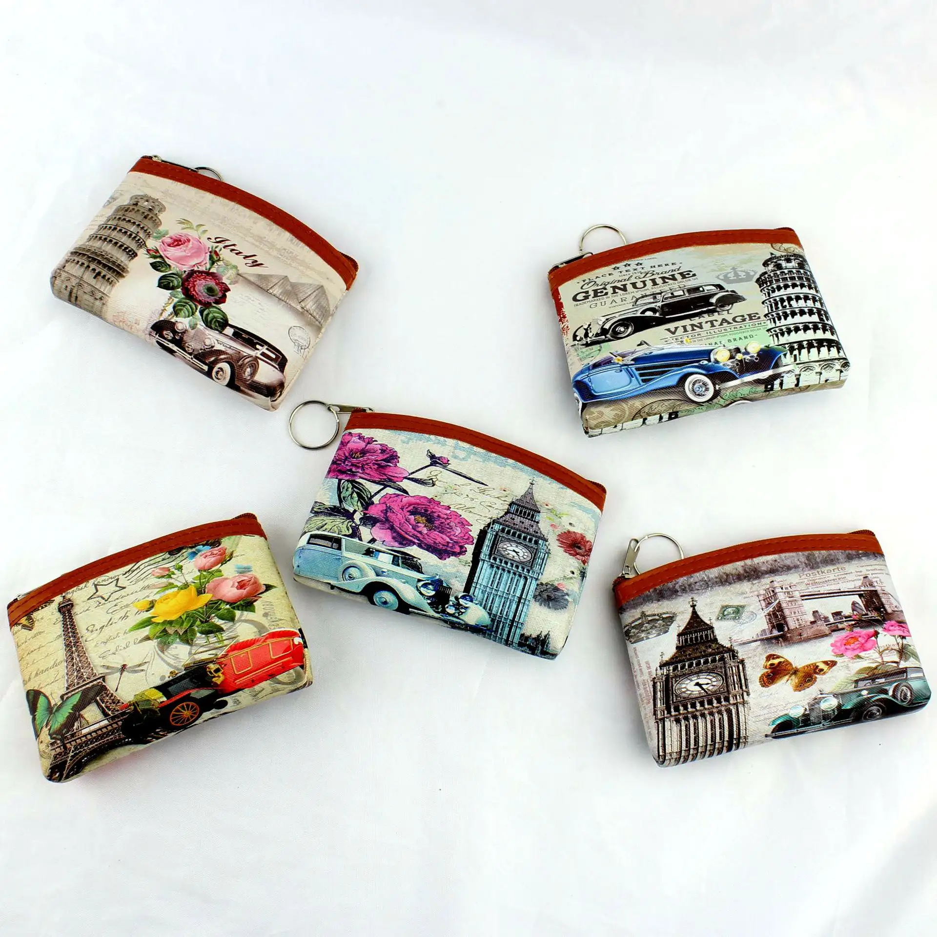 Souvenir in pelle Pu Paris France leather stampa completa souvenir gift cosmetic makeup cosmetic storage bag