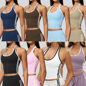 Top sportivo da donna con scollo a U e schiena scavata, imbottito, con bordo a contrasto, per yoga e allenamento, anti-shock - Product Image 2