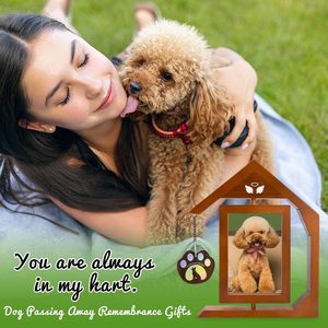 Solid <b>Wood</b> Pet Photo Frame House Shape Rotating Tabletop For Dog <b>Cat</b> Lovers Memorial Keepsake Decor - Product Image 3