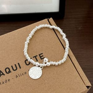Bracelet à breloques en argent S925 pour femmes, chaîne de perles élastique avec pendentif en forme de pièce de monnaie, bijoux à porter au quotidien - Product Image 3