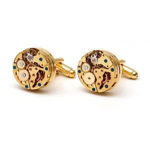 Fashionable Men's <b>Cufflinks</b> Punk Mechanical Gears Round Gold Copper <b>Shirt</b> Accessories - Product Image 1