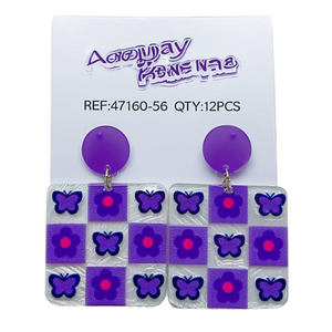 AoneWay Fashion – boucles d'oreilles pendantes, motif papillon violet, design carré, ensemble de 12 pièces, bijoux de fête pour femmes - Product Image 1