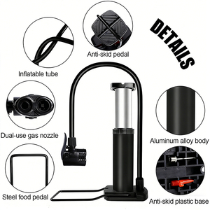 Pompe à air portable haute pression JUNYE JYG006-FB pour vélo et moto, mini-pompe à pied en <span class=keywords><strong>acier</strong></span> avec valve Schrader 80-130 PSI - Product Image 6