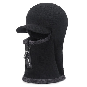 Winter Thickened Fleece Lined Knitted Hat With Zipper For Men Women Outdoor Cycling Warm Wool Cap Black Red Gray Coffee Blue - Product Image 4