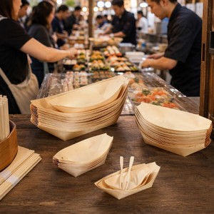 Bandejas Desechables de Madera de Pino Ecológicas para <span class=keywords><strong>Sushi</strong></span>, Tapas, Aperitivos y Comida para Llevar, Biodegradables, para Catering - Product Image 4